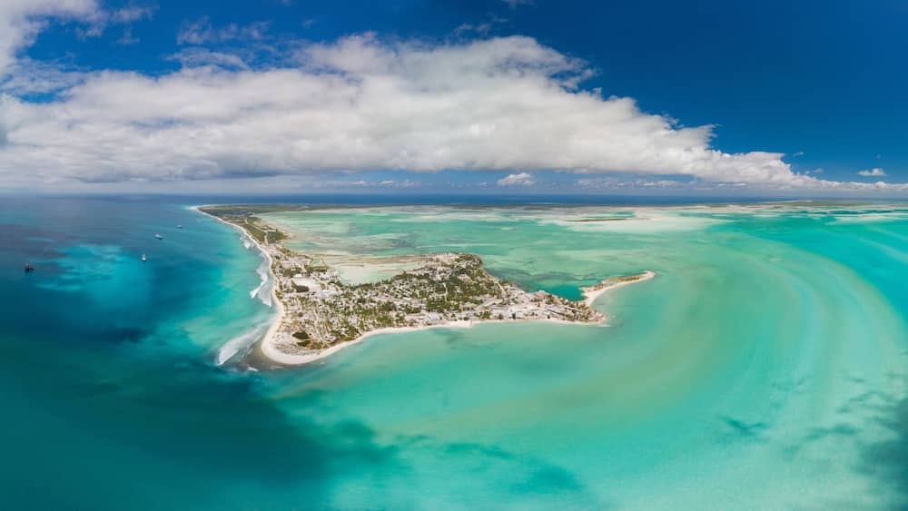 Panoramic aerial shot of Christmas Island and lagoon in Kiribati