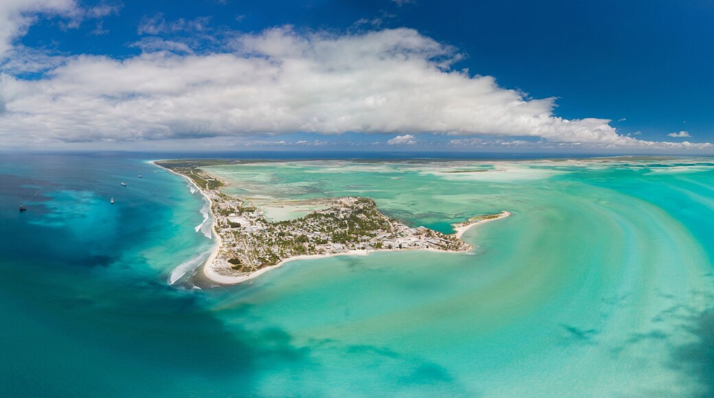 Panoramic aerial shot of Christmas Island and lagoon in Kiribati