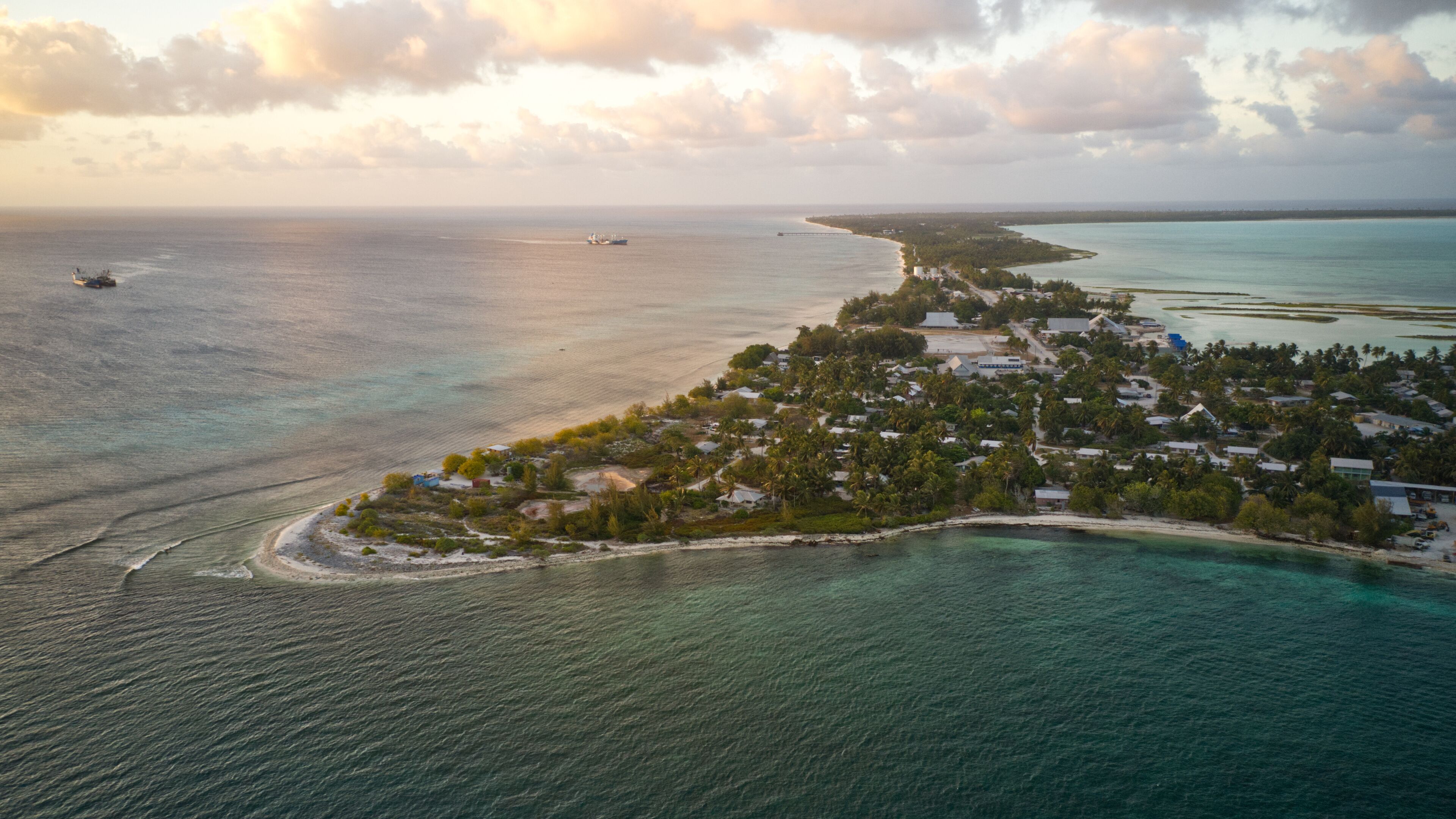 An aerial view of  London located on the the west side of Christmas Island in the Republic of Kiribati,