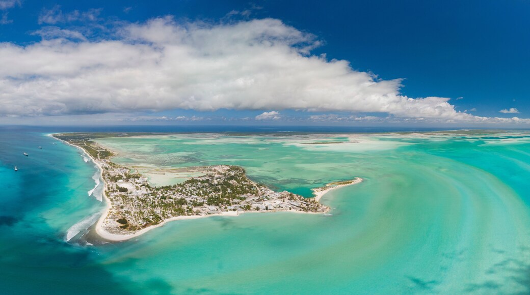 Panoramic aerial shot of Christmas Island and lagoon in Kiribati