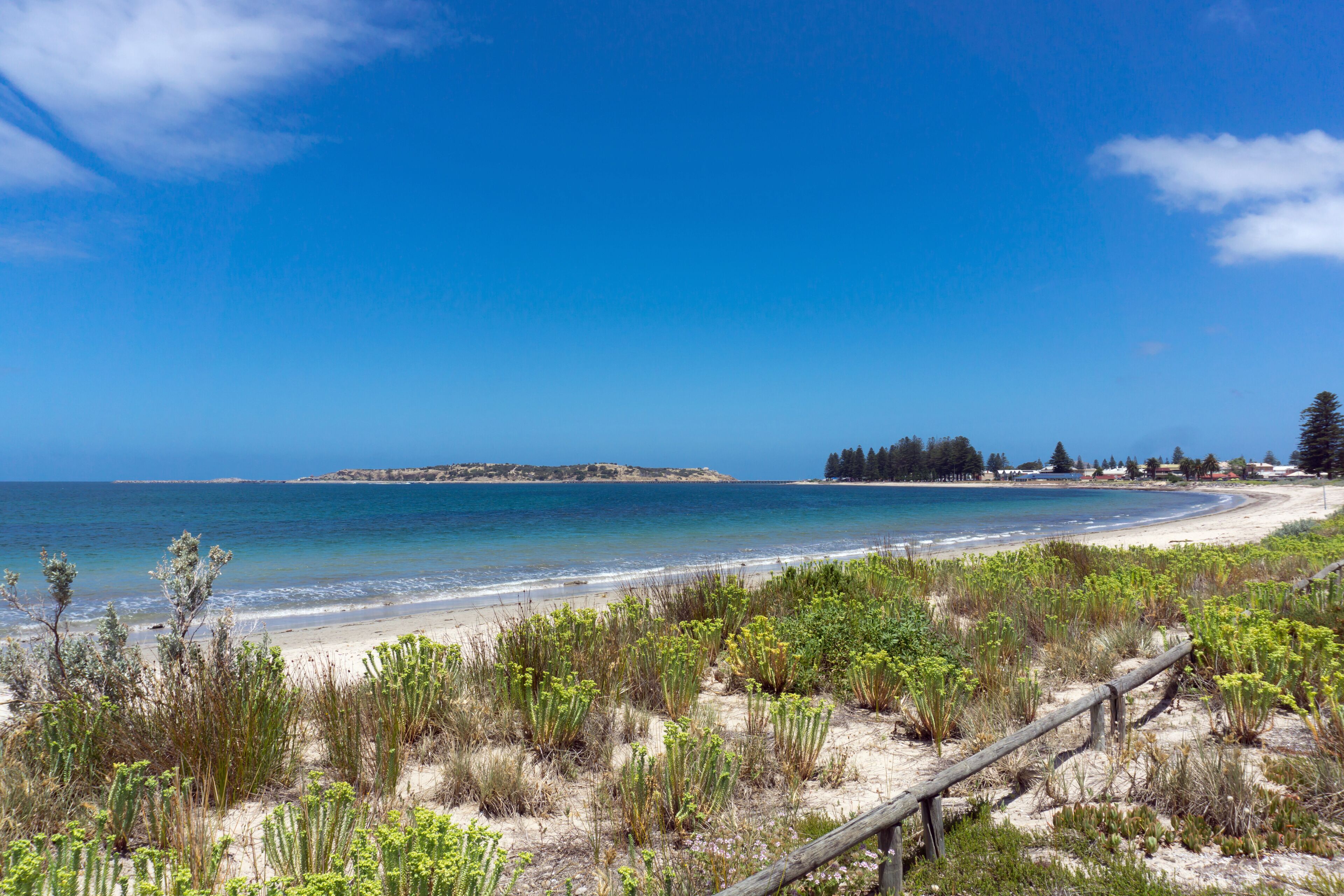 View from Hayborough Beach to Granite Island, Victor Harbor , Australia