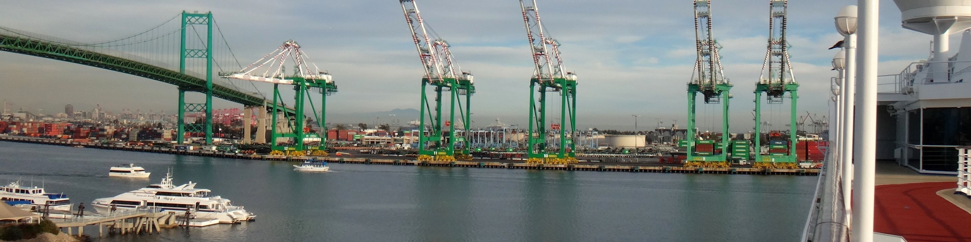 Entering Los Angeles terminal Island via cruise ship, USA.