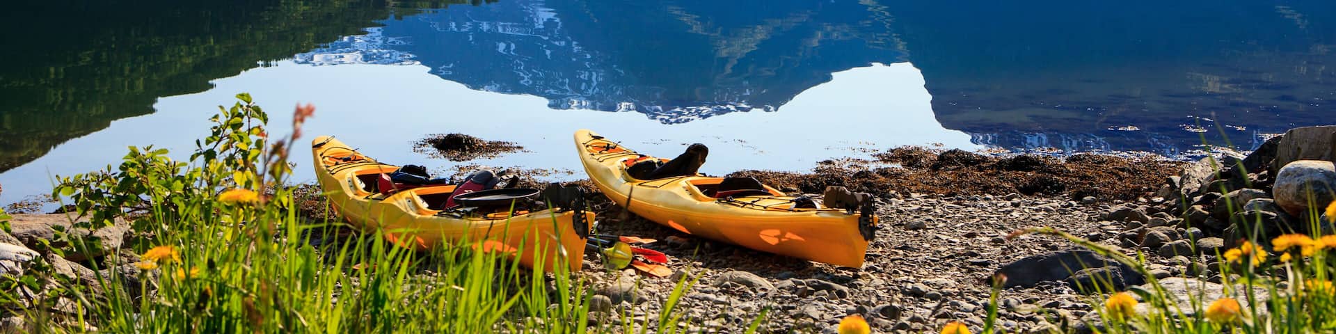Kayaks on Luster Fjord in Norway