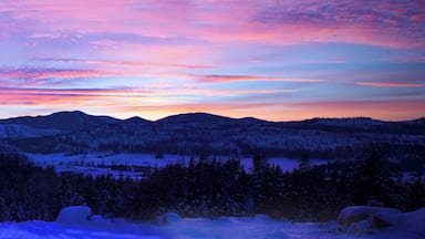 #BVSBlue - Beginning Blue Hour. Panorama of the Colville Valley with snow reflecting the strong blue just after sunset.