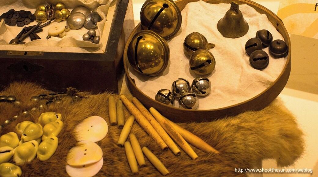 Bells, buttons and beads used in Native American fabric art.