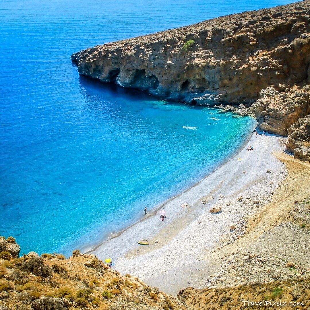 Beautiful and secluded beach near the town of Sfakia on the Greek island of Crete. It is a twenty to thirty minute walk from sfakia and the beach is far from being crowded. Just some people and the occasional curious goat. 

#greece #crete #sfakia #beach 