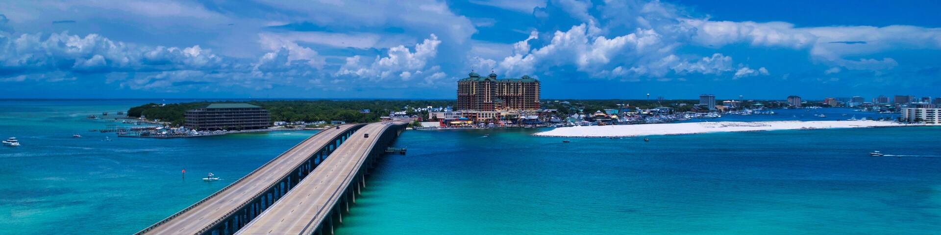 Aerial View of Destin Bridge and East Pass