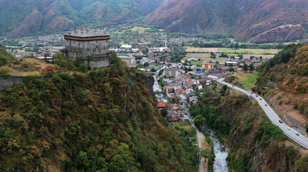Verres, Aosta, Italy: aerial view of Verrès village and his castle