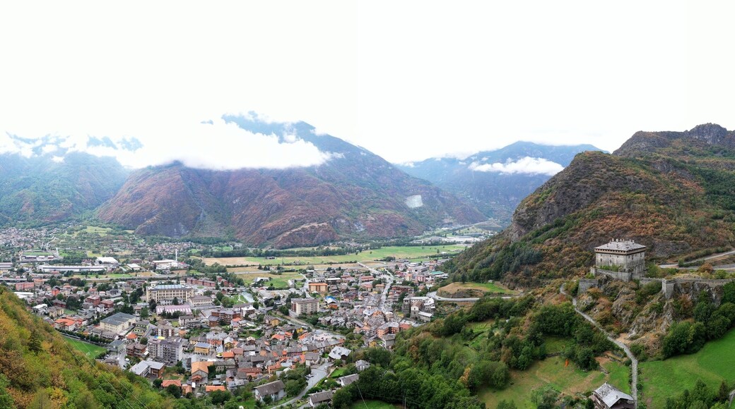Verres, Aosta, Italy: aerial view of Verrès village and his castle