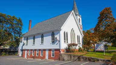 United Methodist Church at 16 E Bacon Street in historic town center of Plainville, Massachusetts MA, USA.