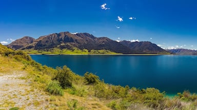 Panoramic photos of Lake Hawea and mountains, South Island, New Zealand