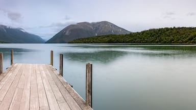 Landscape photo of a jetty on Lake Rotoiti, New Zealand. This jetty is within the Nelson Lakes National Park and is one of the most Instagrammed locations in New Zealand
