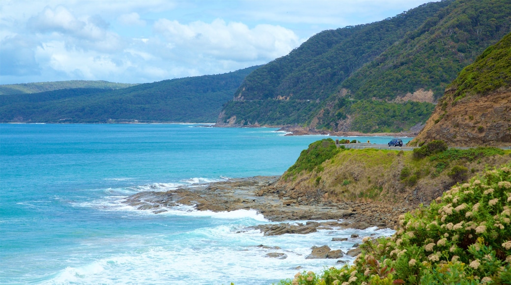 Great Ocean Road ofreciendo vistas de una costa y litoral rocoso