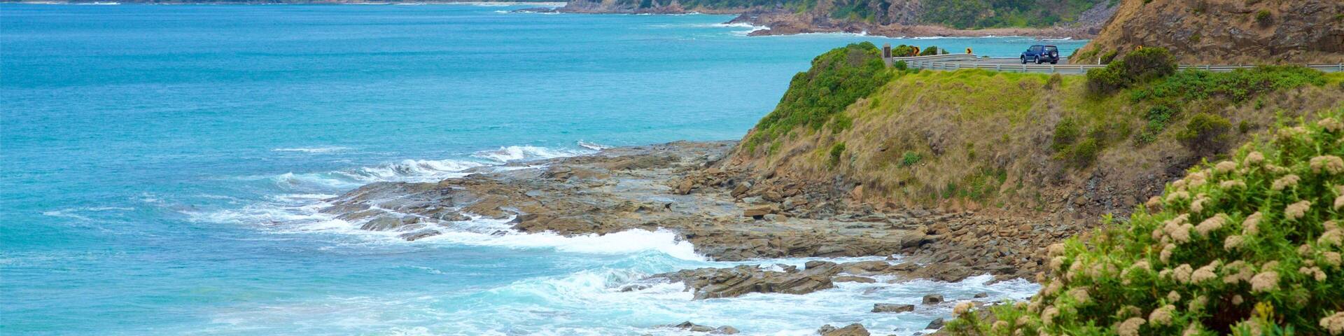 Great Ocean Road mit einem schroffe KĂŒste und allgemeine KĂŒstenansicht