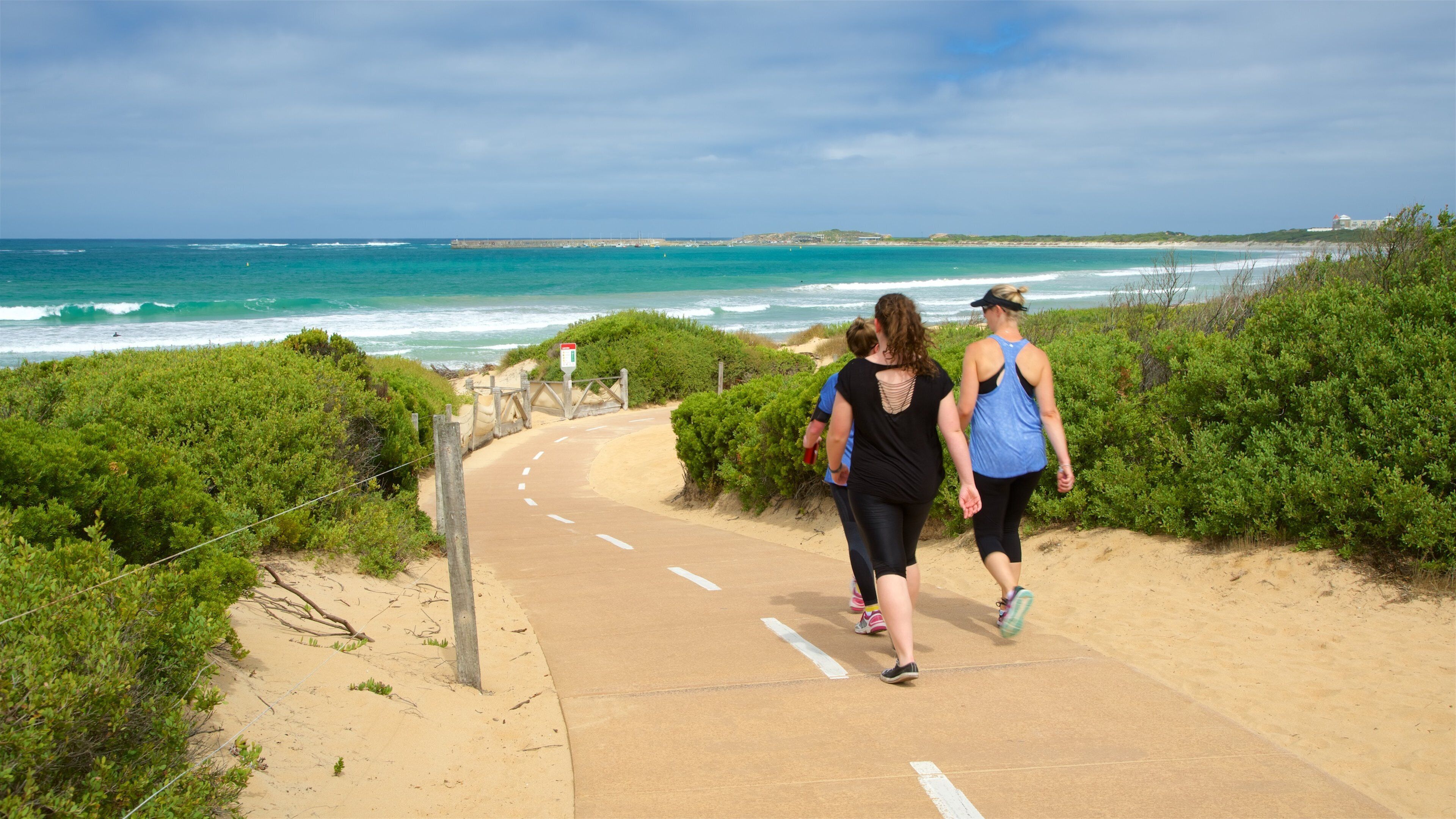 Great Ocean Road featuring hiking or walking and general coastal views as well as a small group of people