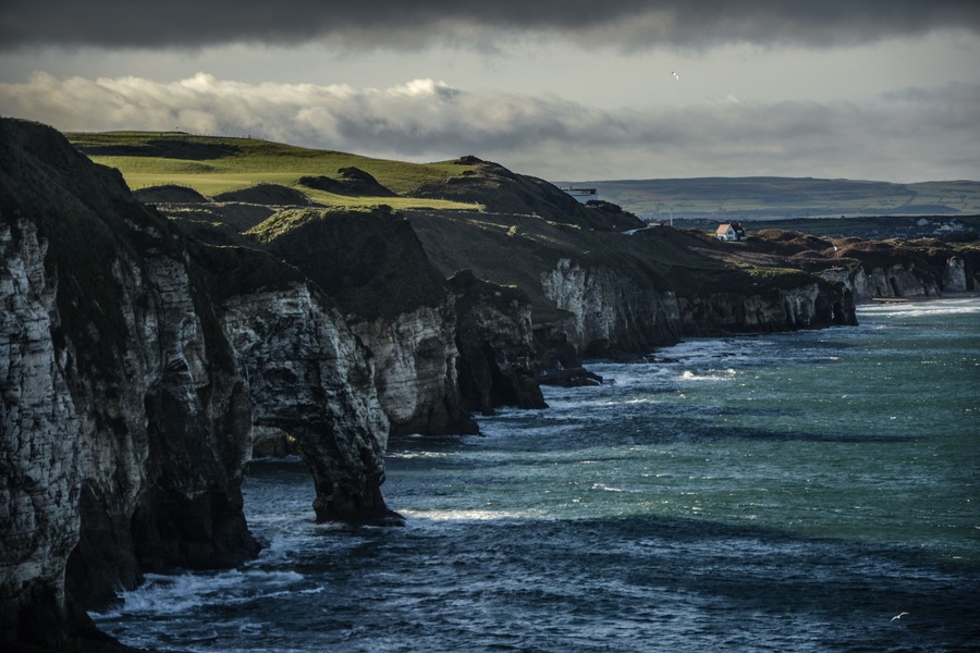 Maghera Cross cliffs from Dunluce Castle, Causeway Coast, UK