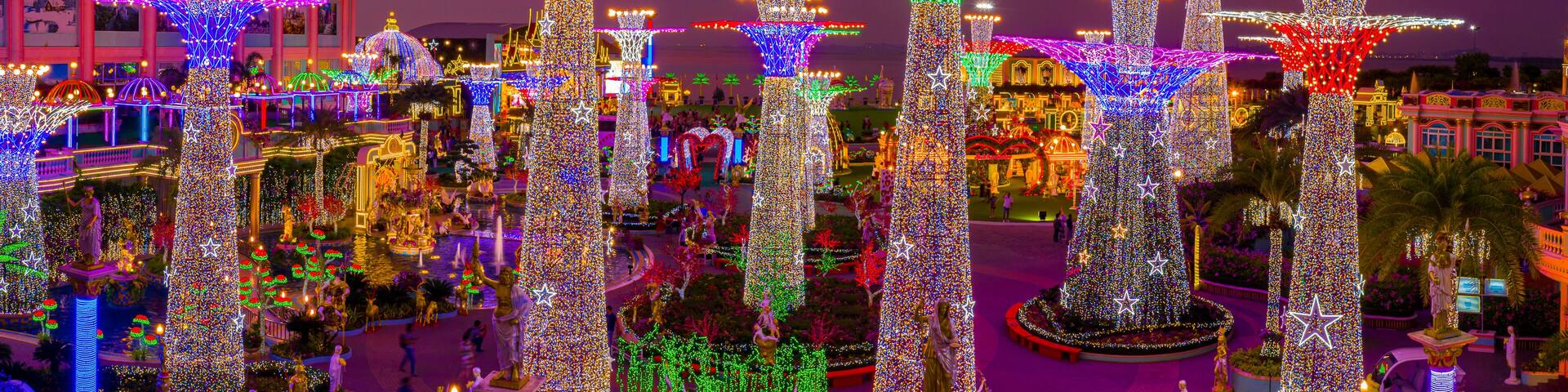Baan Sukhawadee house decorated with lights celebrate christmas, pattaya,Thailand.