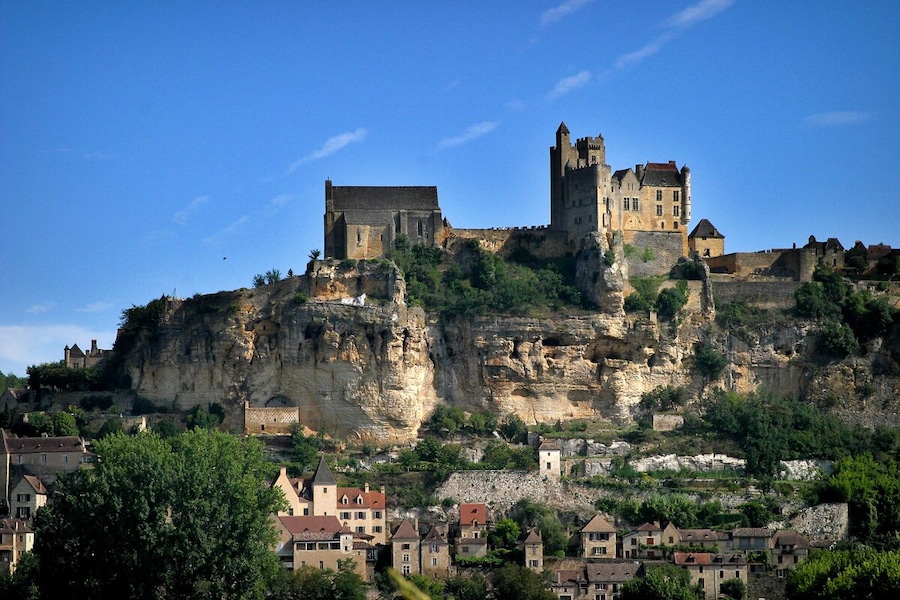 One of many picturesque villages to be found in the Dordogne departement in South-West France.  This one has its own château.