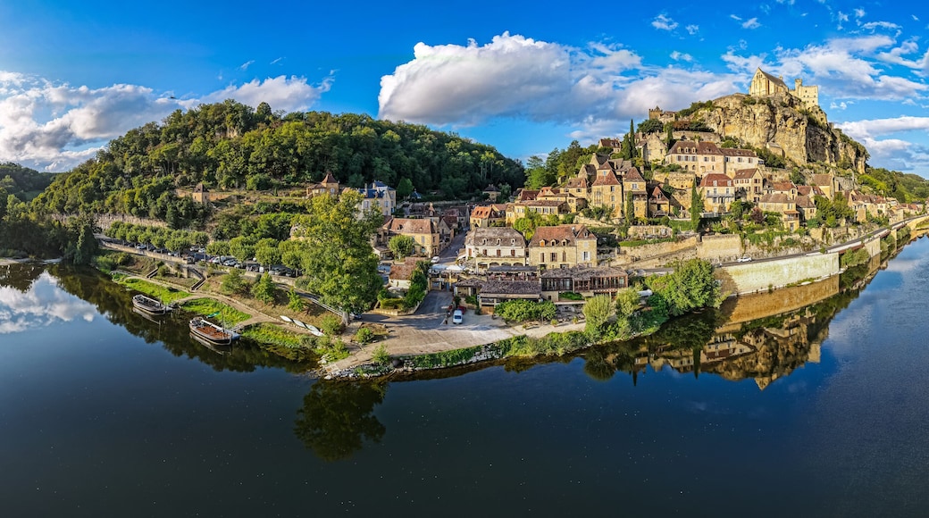 Aerial view of Beynac-et-Cazenac one of the Most Beautiful villages of France on the Dordogne river