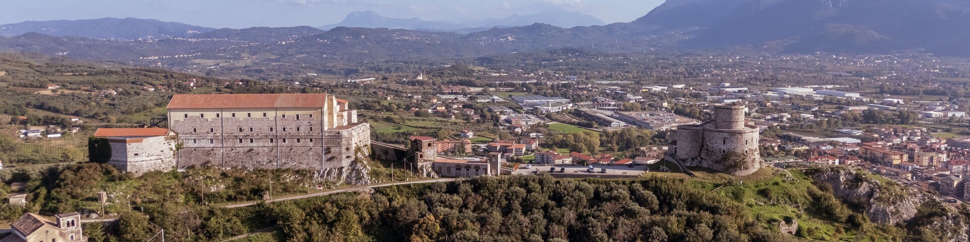 Aerial View of Castle and Tower in Castello di Montesarchio, Italy