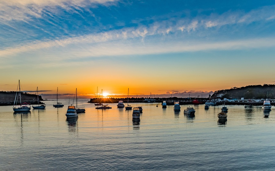 Sunrise and boats in the harbour - Taken at Ulladulla Harbour on the South Coast of NSW, Australia., Shutterstock ID 1348426460, Purchase Order: SP-1822 ANZ-18120 Wotif Search Engine - Destination Ima