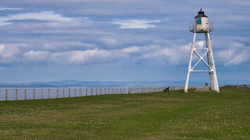 Built on a steel tower, the 12m tall East Cote lighthouse at Silloth on the Solway Coast, Cumbria, England, UK.