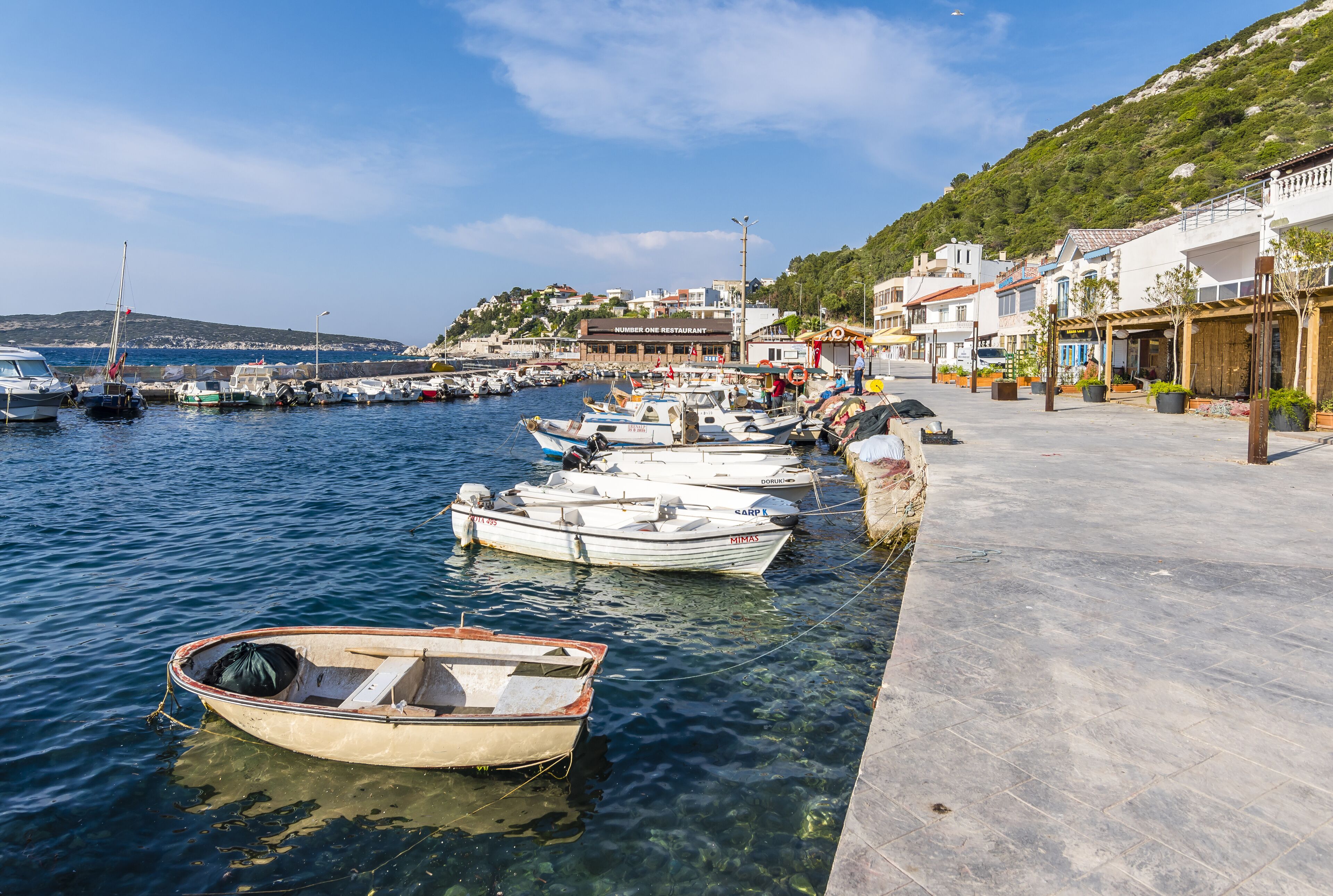 Karaburun Town harbour view . Karaburun is fishing town in Turkey.