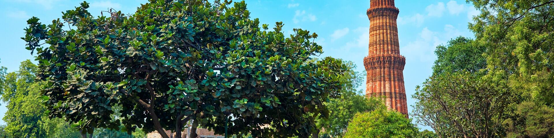DELHI,INDIA-APRIL 29,2015: The tallest brick minaret in the world Qutub Minar