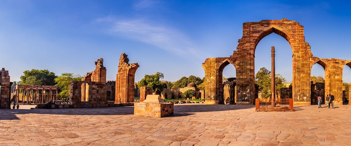 Iron pillar also known as Ashoka Pillar is 7.2m high was constructed by King Chandra. It is famous for rust-resistant composition of the metals used in its construction at Qutb complex at Delhi, India