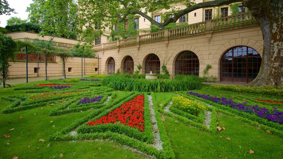Schwerin Castle which includes heritage elements, flowers and a park