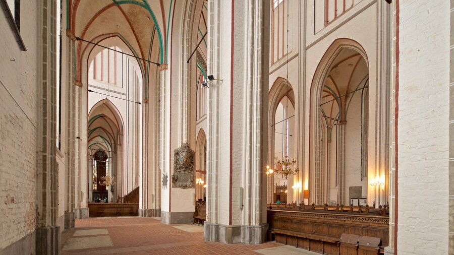 Catedral de Schwerin que inclui uma igreja ou catedral, elementos de patrimĂŽnio e vistas internas