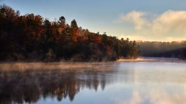 Early morning autumn scene at Philpott Lake, located in the foothills of the Blue Ridge mountains near the town of Stuart, Virginia