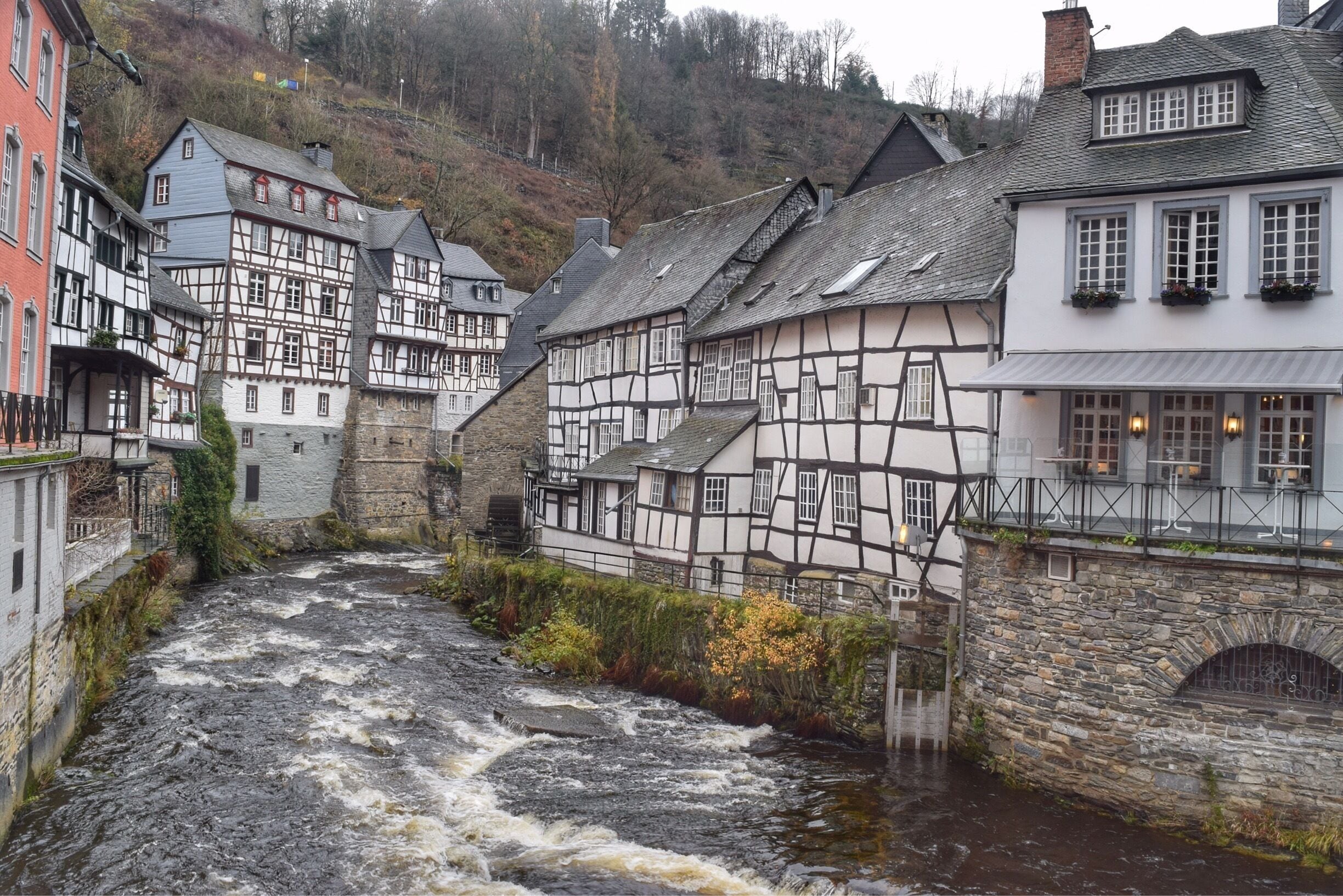 On the walk to the Christmas market, this view of the crooked buildings by the river is the first of many similar views.