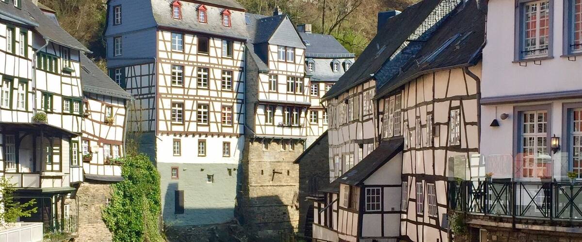 Monschau in Germany, medieval townscape and timbered houses