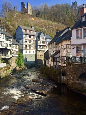 Monschau in Germany, medieval townscape and timbered houses