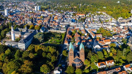 Aerial panorama view of the city Bad Homburg
in Germany. on a sunny noon in spring.
