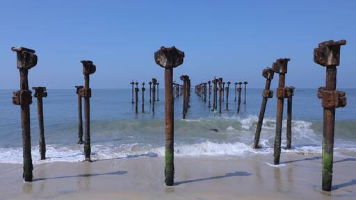 Close-Up of Rusted Pier Pillars – Calicut Beach