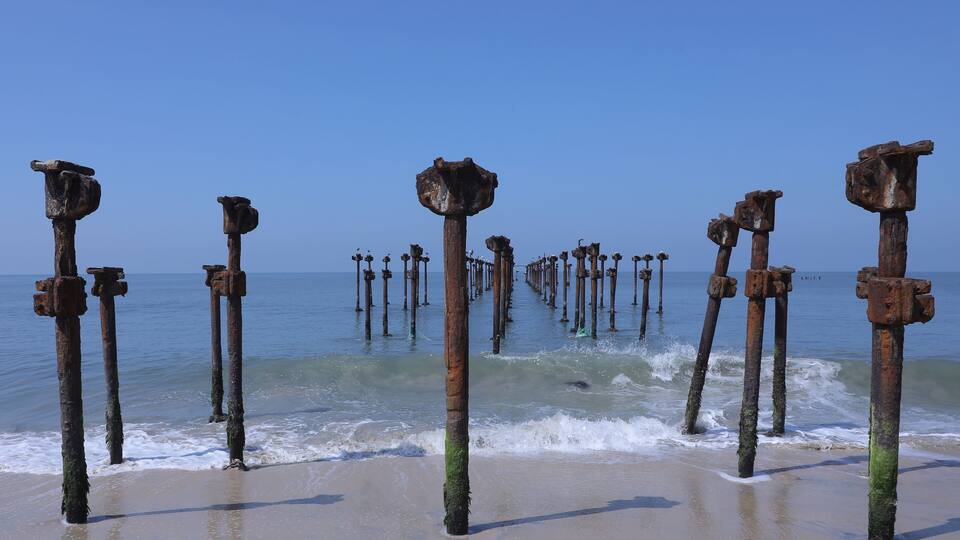 Close-Up of Rusted Pier Pillars – Calicut Beach