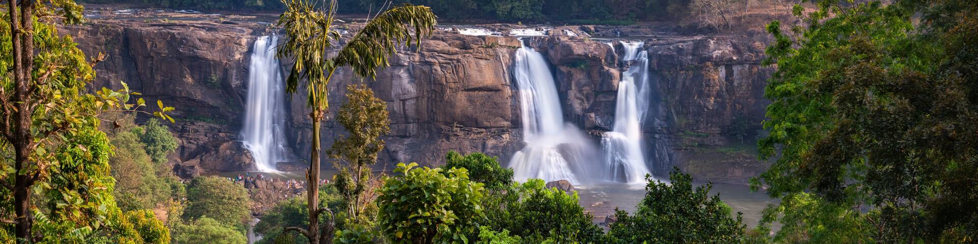 Beautiful long exposure view of Athirappilly water falls, which originates from the upper reaches of the Western Ghats, Chalakkudy, Thissur, India.