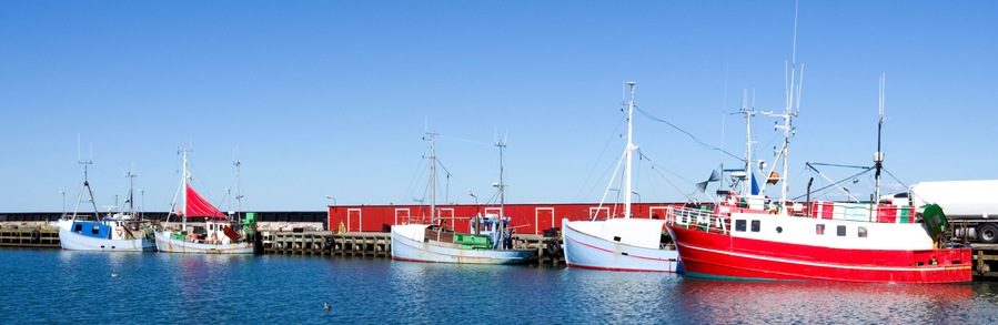 Laesoe / Denmark: The idyllic fishing port of Oesterby Havn on a quiet summer day in august