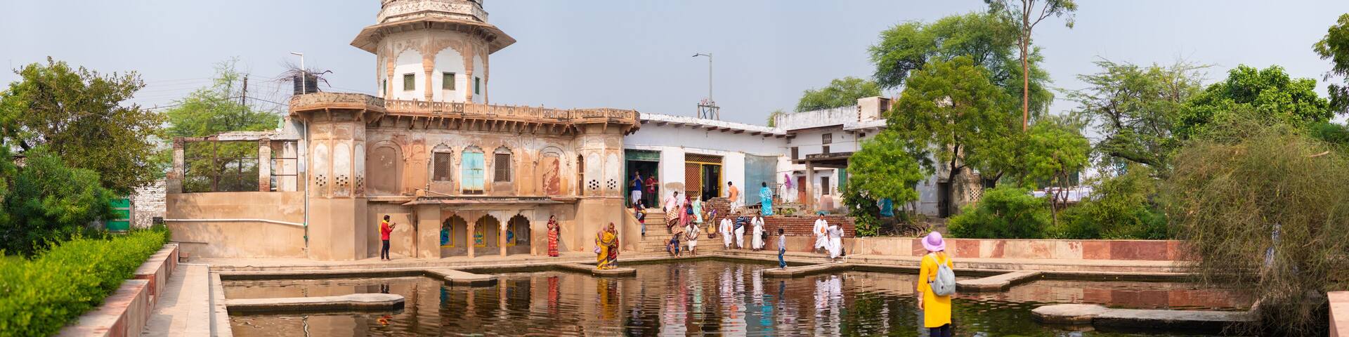 general view, sacred place uddhava kunda on govardhan hill in india, place of pilgrimage