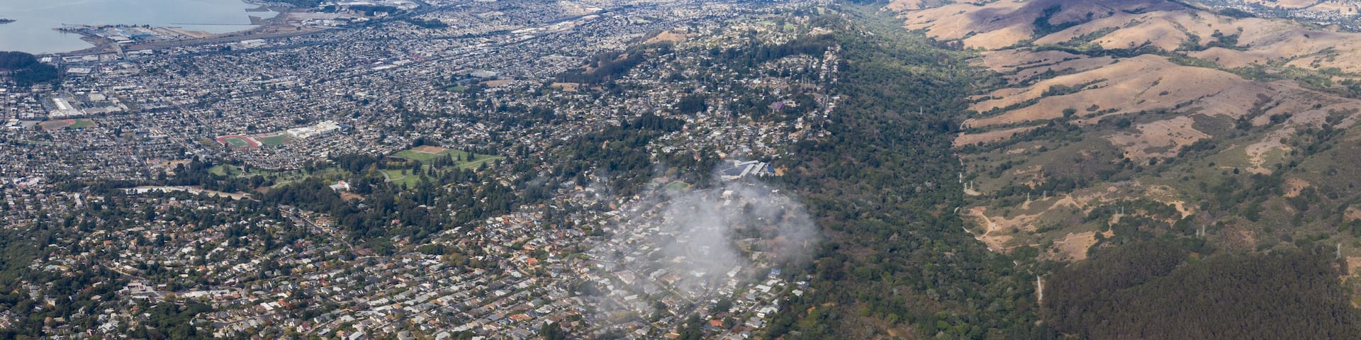 Aerial Panorama of Urban Area and Open Space in East Bay, Northern California