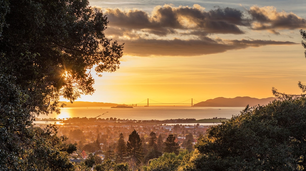 Panorama Golden Glow Sunset of San Francisco Bay looking over East Bay Berkeley
