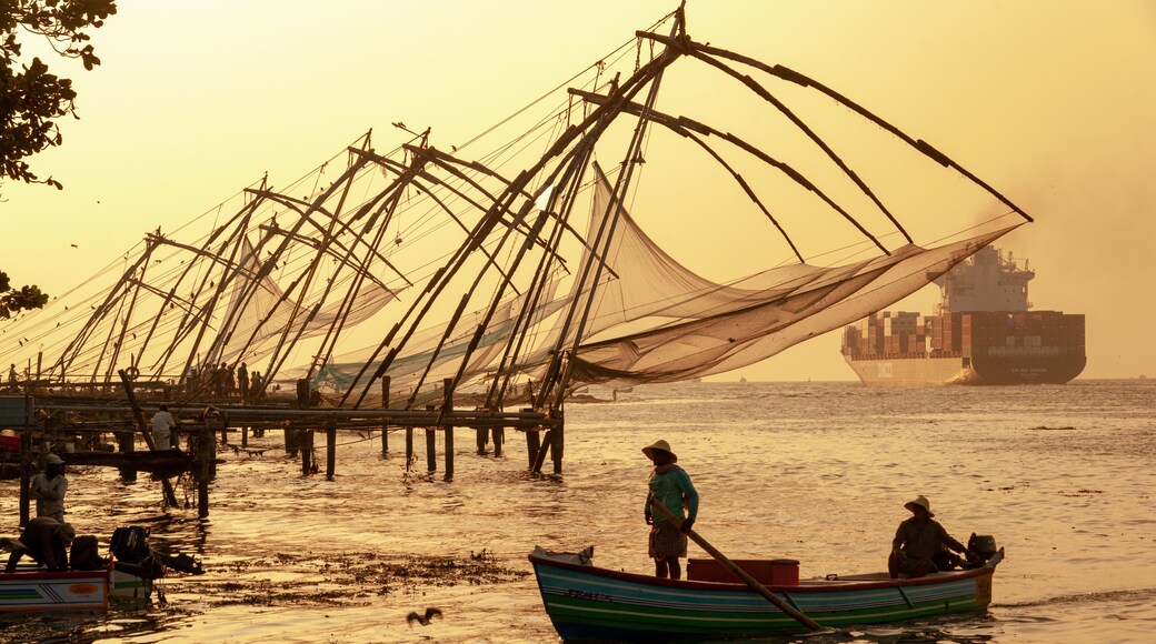 Cochi's historic fishing nets at sunset