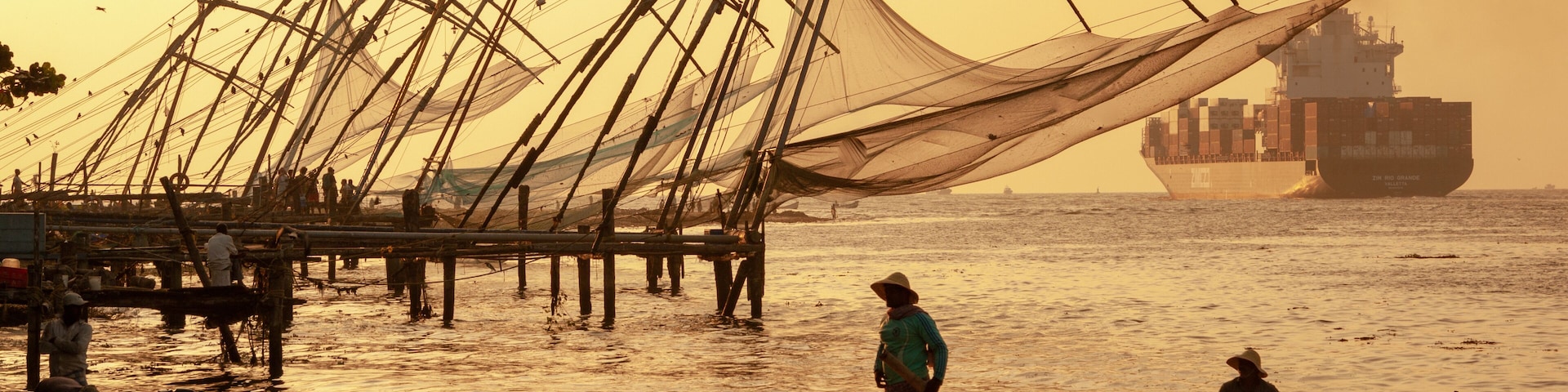 Cochi's historic fishing nets at sunset