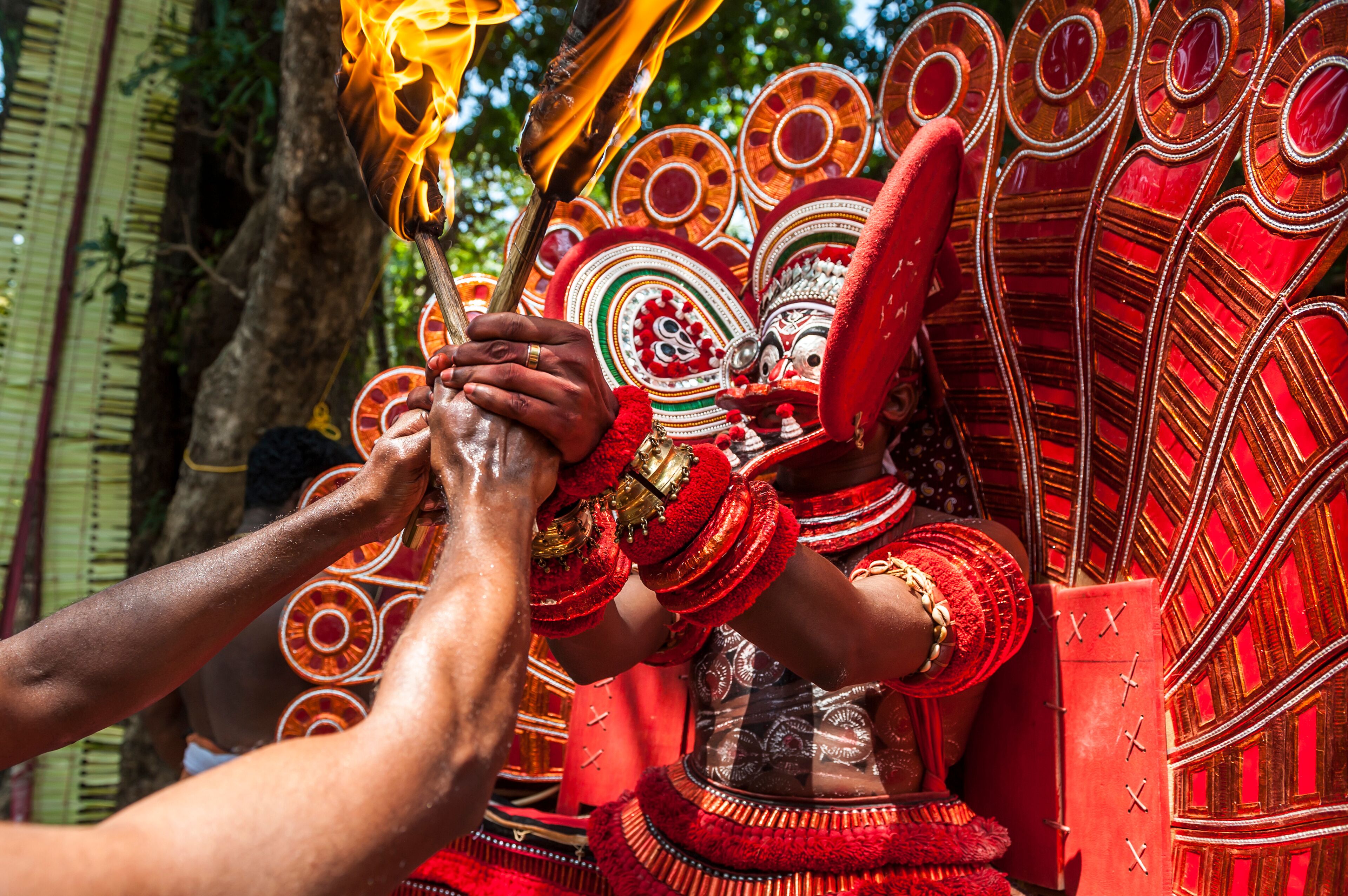 Theyyam ritual performed in the area of Kannur, Kerala, India.