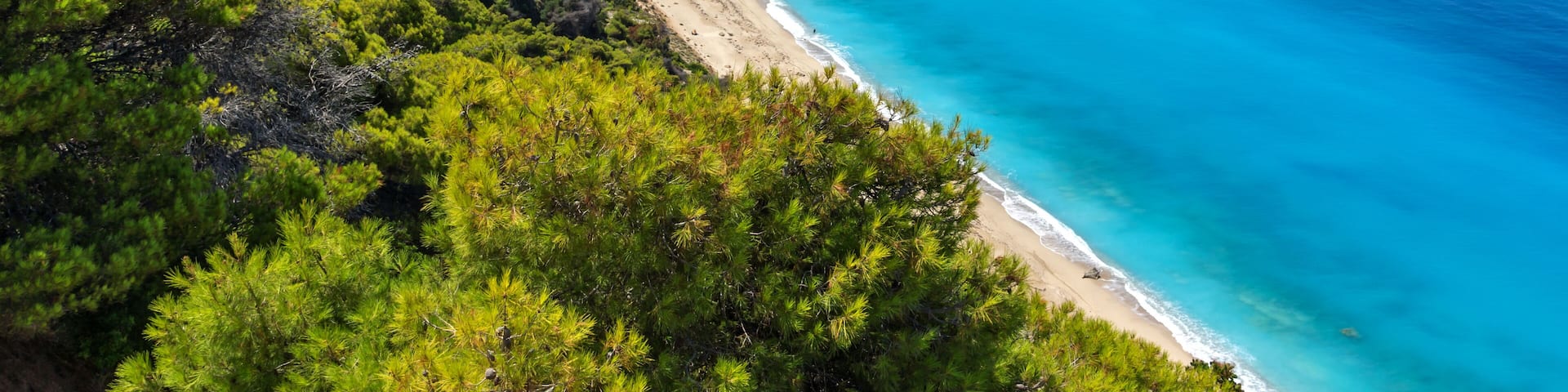 Panoramic view of Kokkinos Vrachos Beach with blue waters, Lefkada, Ionian Islands, Greece