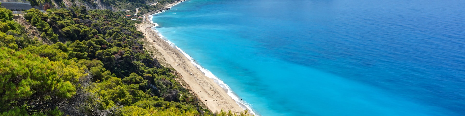 Panoramic view of Kokkinos Vrachos Beach with blue waters, Lefkada, Ionian Islands, Greece