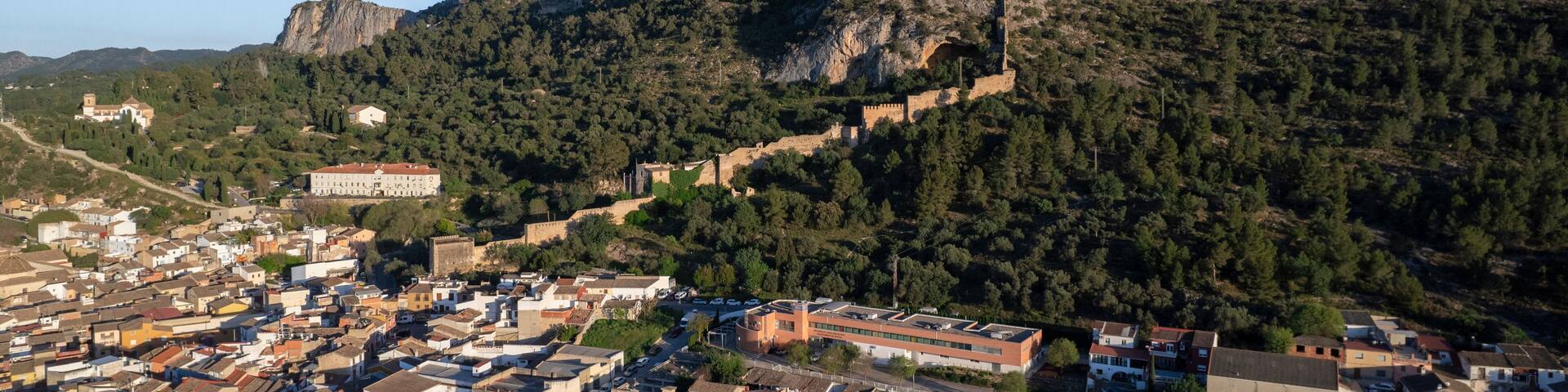 Aerial view of Castell de Xativa, Valencia, Spain.