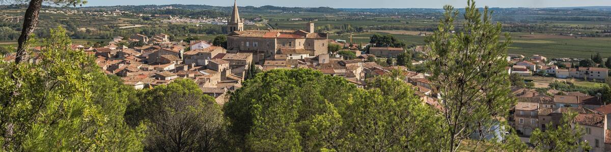 Murviel-lès-Béziers, Hérault, France. View of the village from the North.